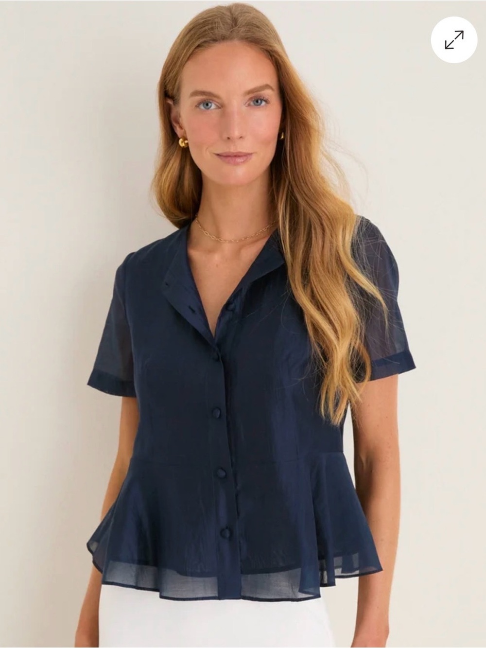 Tuckernuck Navy Short-Sleeve Peplum Blouse